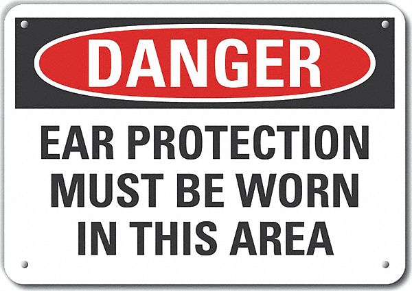 Alum Hearing Danger Sign, 7x10in, Alum