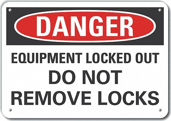 Reflective  Lockout Tagout Danger Sign: Aluminum, Mounting Holes Sign Mounting, Engineer Grade