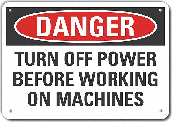 Reflective  Machine & Operation Danger Sign: Aluminum, Mounting Holes Sign Mounting, Engineer Grade