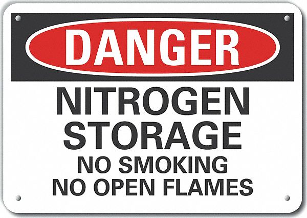 Reflective  Nitrogen Danger Sign: Aluminum, Mounting Holes Sign Mounting, Engineer Grade