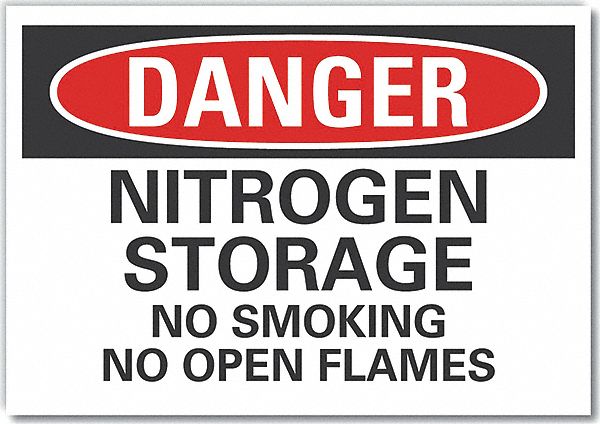  Nitrogen Danger Label: Polyester, Adhesive Sign Mounting, 10 in x 14 in Nominal Sign Size