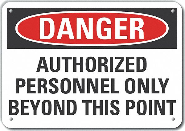 Reflective  Authorized Personnel Danger Sign: Aluminum, Mounting Holes Sign Mounting, Engineer Grade