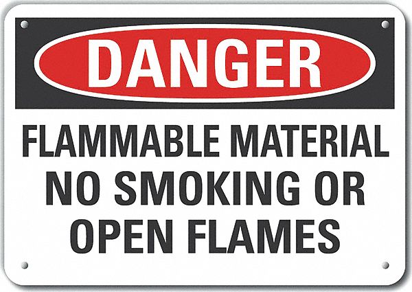 Plastic Flammable Material Danger Sign: Plastic, Mounting Holes Sign Mounting, Not Retroreflective