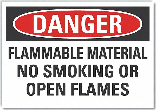  Flammable Material Danger Label: Polyester, Adhesive Sign Mounting, 5 in x 7 in Nominal Sign Size