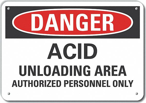 Reflective  Acid Danger Sign: Aluminum, Mounting Holes Sign Mounting, 7 in x 10 in Nominal Sign Size