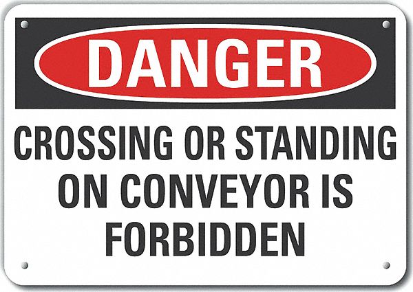 Reflective  Conveyor Safety Danger Sign: Aluminum, Mounting Holes Sign Mounting, Engineer Grade