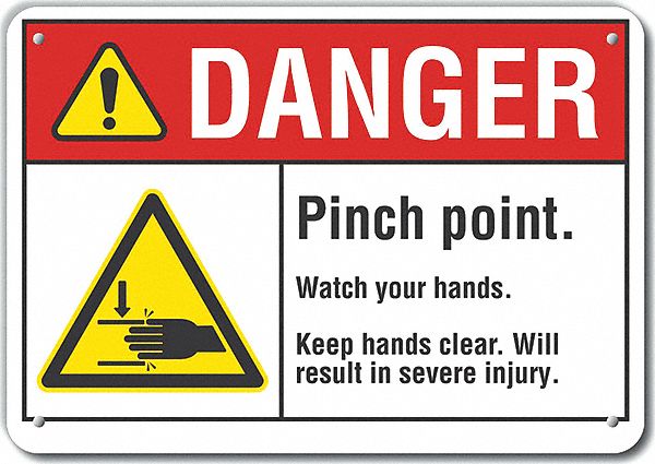 Reflective  Pinch Point Danger Sign: Aluminum, Mounting Holes Sign Mounting, Engineer Grade, Danger