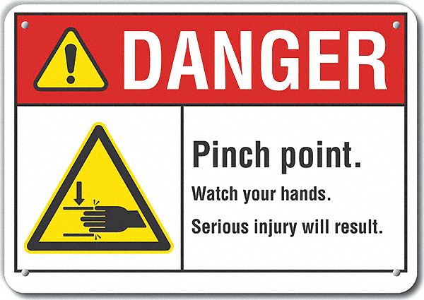 Reflective  Pinch Point Danger Sign: Aluminum, Mounting Holes Sign Mounting, Engineer Grade, Danger