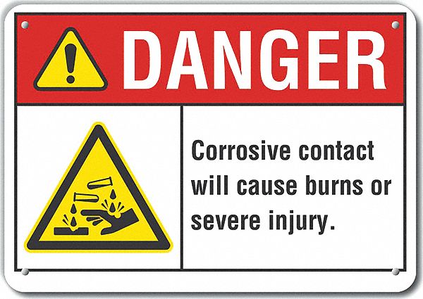 Rflct Corrosive Mtrl Danger Sign, 7x10in