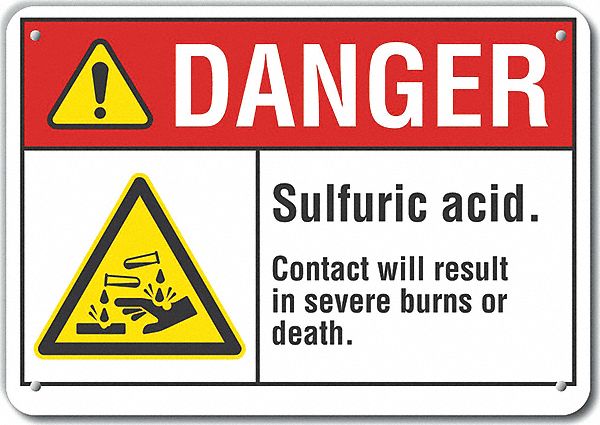 Reflective  Sulfuric Acid Danger Sign: Aluminum, Mounting Holes Sign Mounting, Engineer Grade