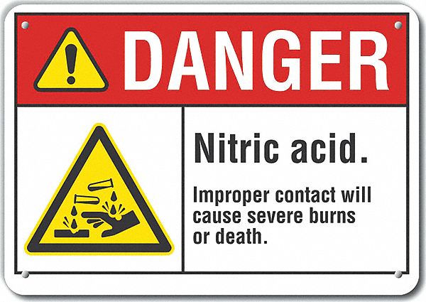 Reflective  Nitric Acid Danger Sign: Aluminum, Mounting Holes Sign Mounting, Engineer Grade