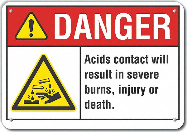 Reflective  Acid Danger Sign: Aluminum, Mounting Holes Sign Mounting, Engineer Grade, 0.04 in Thick