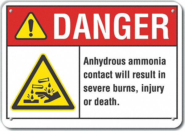 Reflective  Ammonia Danger Sign: Aluminum, Mounting Holes Sign Mounting, Engineer Grade