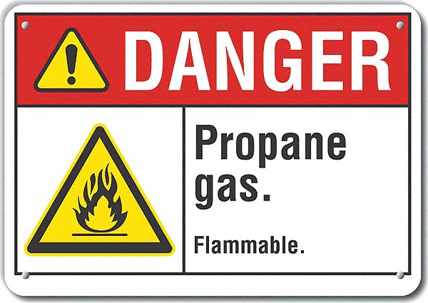 Reflective  Propane Danger Sign: Aluminum, Mounting Holes Sign Mounting, Engineer Grade