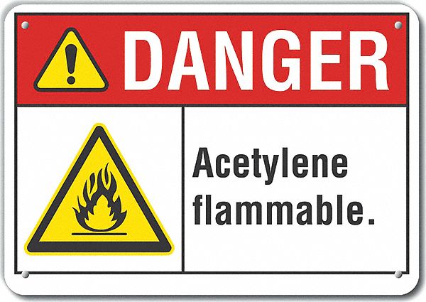 Reflective  Acetylene Danger Sign: Aluminum, Mounting Holes Sign Mounting, Engineer Grade