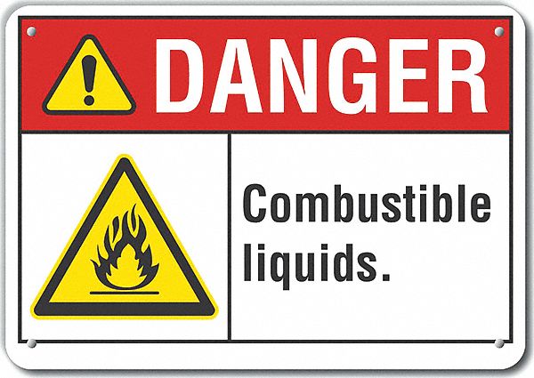 Reflective  Combustible Liquid Danger Sign: Aluminum, Mounting Holes Sign Mounting, Engineer Grade
