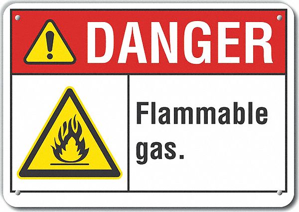 Reflective  Flammable Gas Danger Sign: Aluminum, Mounting Holes Sign Mounting, Engineer Grade