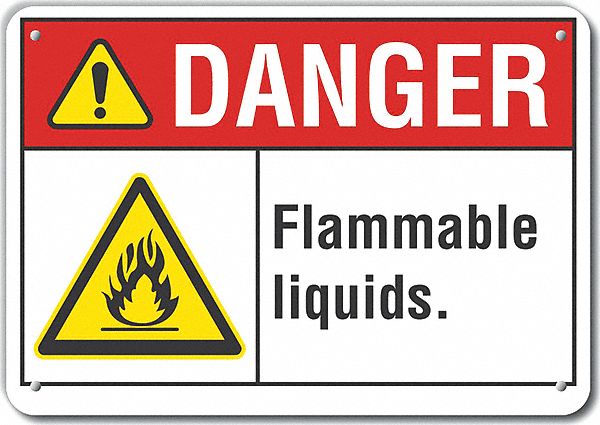Reflective  Flammable Liquid Danger Sign: Aluminum, Mounting Holes Sign Mounting, Engineer Grade