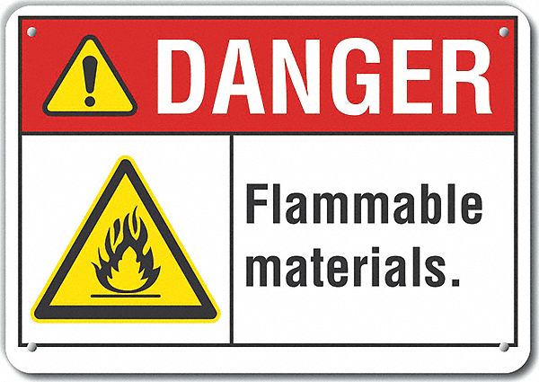 Reflective  Flammable Material Danger Sign: Aluminum, Mounting Holes Sign Mounting, Engineer Grade