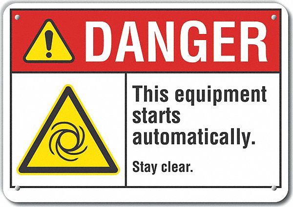 Reflective  Machine & Operation Danger Sign: Aluminum, Mounting Holes Sign Mounting, Engineer Grade