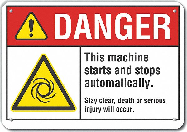 Reflective  Machine & Operation Danger Sign: Aluminum, Mounting Holes Sign Mounting, Engineer Grade