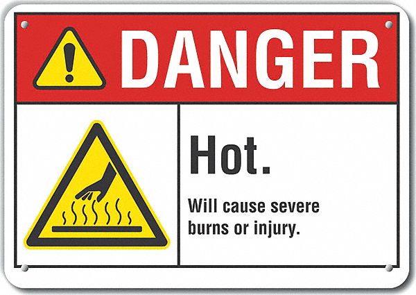 Reflective  Hot Surface Danger Sign: Aluminum, Mounting Holes Sign Mounting, Engineer Grade