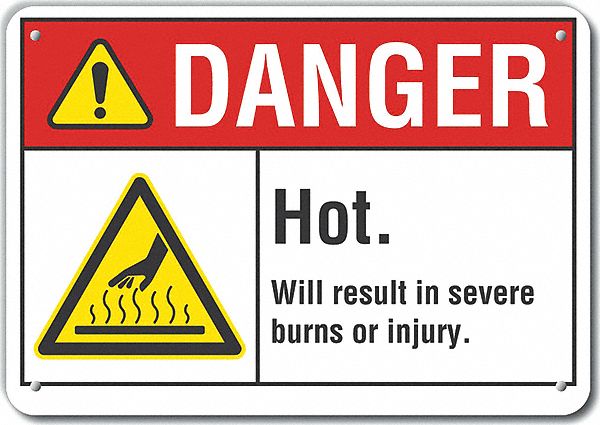 Reflective  Hot Surface Danger Sign: Aluminum, Mounting Holes Sign Mounting, Engineer Grade