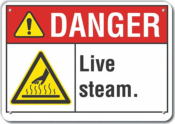 Reflective  Live Steam Danger Sign: Aluminum, Mounting Holes Sign Mounting, Engineer Grade