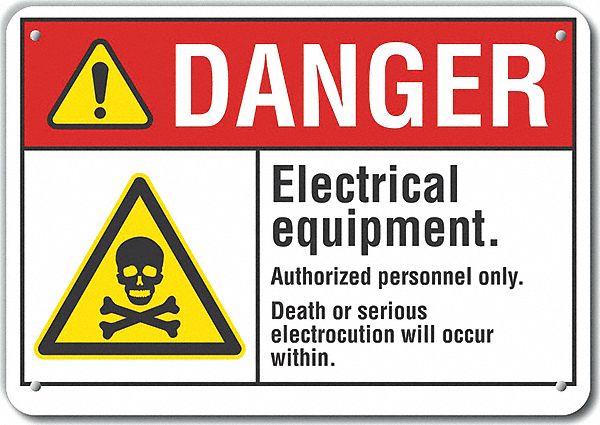 Reflective  Electrical Equipment Danger Sign: Aluminum, Mounting Holes Sign Mounting, Engineer Grade