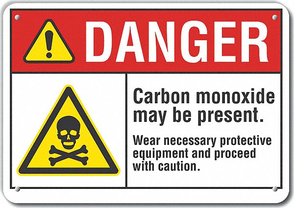 Reflective  Carbon Monoxide Danger Sign: Aluminum, Mounting Holes Sign Mounting, Engineer Grade
