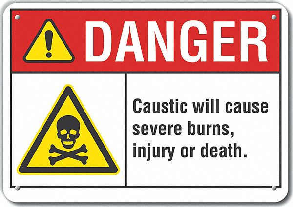 Reflective  Caustic Danger Sign: Aluminum, Mounting Holes Sign Mounting, Engineer Grade