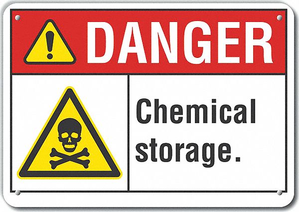 Reflective  Chemicals Danger Sign: Aluminum, Mounting Holes Sign Mounting, Engineer Grade, Danger