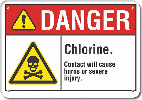 Reflective  Chlorine Danger Sign: Aluminum, Mounting Holes Sign Mounting, Engineer Grade
