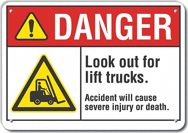 Reflective  Lift Truck Traffic Danger Sign: Aluminum, Mounting Holes Sign Mounting, Engineer Grade