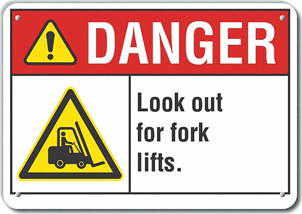 Reflective  Lift Truck Traffic Danger Sign: Aluminum, Mounting Holes Sign Mounting, Engineer Grade