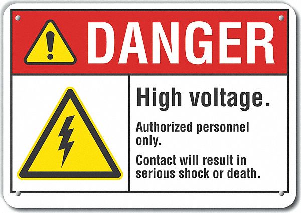 Reflective  High Voltage Danger Sign: Aluminum, Mounting Holes Sign Mounting, Engineer Grade, Danger