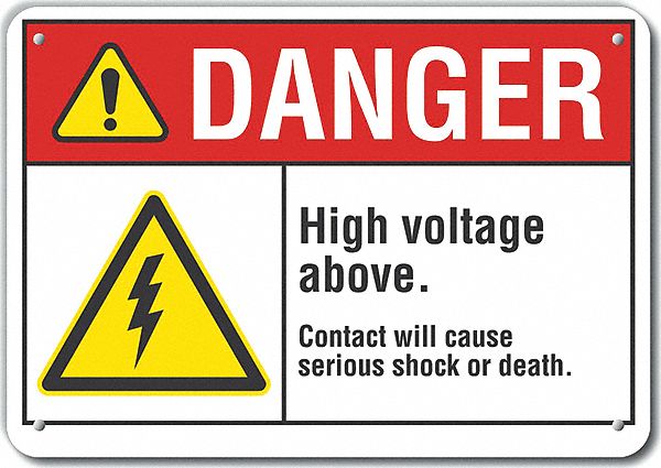 Reflective  High Voltage Danger Sign: Aluminum, Mounting Holes Sign Mounting, Engineer Grade, Danger