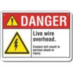 Danger: Live Wire Overhead. Contact Will Result In Serious Shock Or Injury. Signs