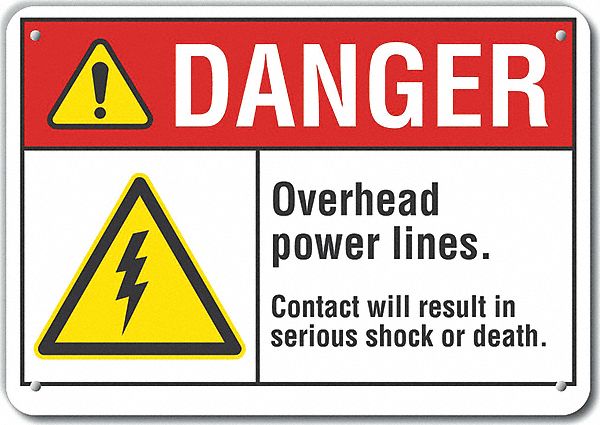 Reflective  Overhead Power Lines Danger Sign: Aluminum, Mounting Holes Sign Mounting, Engineer Grade