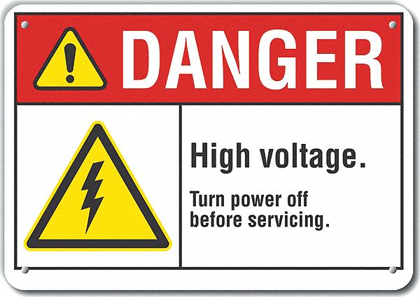 Reflective  High Voltage Danger Sign: Aluminum, Mounting Holes Sign Mounting, Engineer Grade, Danger