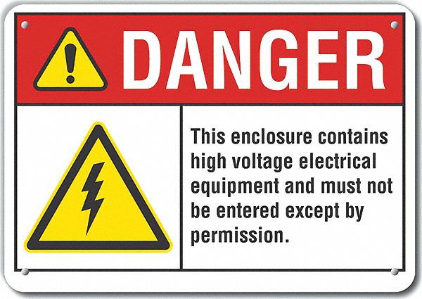 Reflective  High Voltage Danger Sign: Aluminum, Mounting Holes Sign Mounting, Engineer Grade, Danger