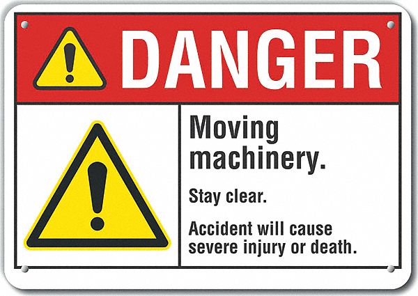 Reflective  Moving Machinery Danger Sign: Aluminum, Mounting Holes Sign Mounting, Engineer Grade