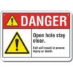Danger: Open Hole. Stay Clear. Fall Will Result In Severe Injury Or Death. Signs