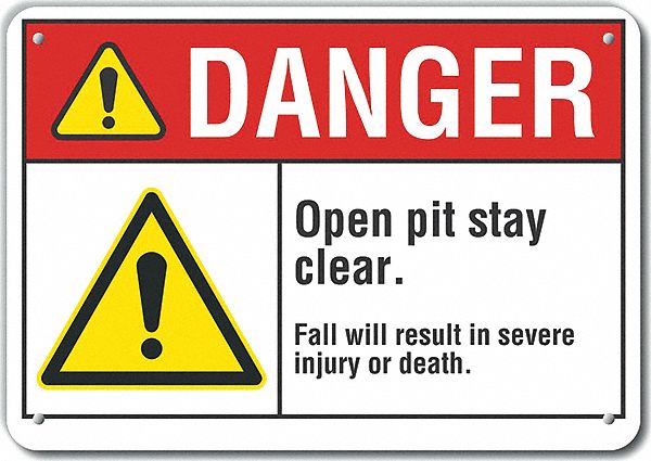 Reflective  Open Pit Danger Sign: Aluminum, Mounting Holes Sign Mounting, Engineer Grade