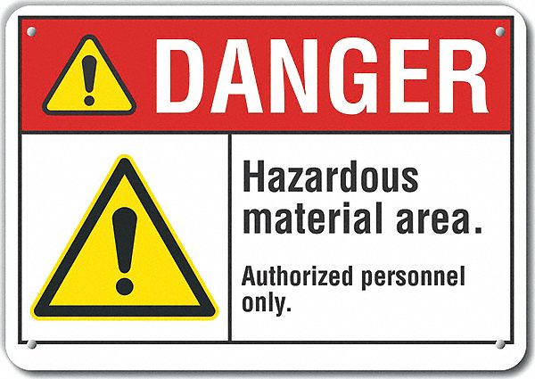 Reflective  Hazardous Materials Danger Sign: Aluminum, Mounting Holes Sign Mounting, Engineer Grade