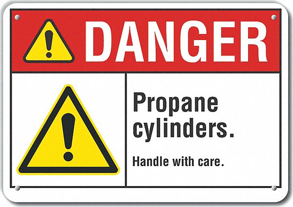 Reflective  Propane Danger Sign: Aluminum, Mounting Holes Sign Mounting, Engineer Grade