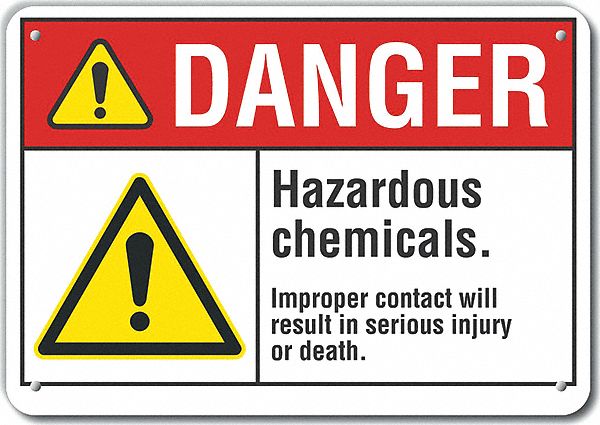 Reflective  Hazardous Chemicals Danger Sign: Aluminum, Mounting Holes Sign Mounting, Engineer Grade