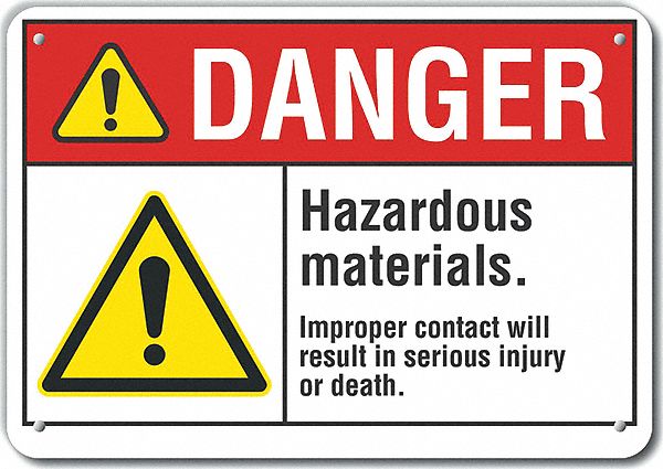 Reflective  Hazardous Materials Danger Sign: Aluminum, Mounting Holes Sign Mounting, Engineer Grade