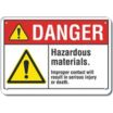 Danger: Hazardous Materials. Improper Contact Will Result In Serious Injury Or Death. Signs