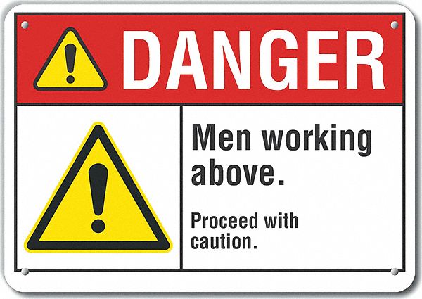 Reflective  Men Working Danger Sign: Aluminum, Mounting Holes Sign Mounting, Engineer Grade, Danger